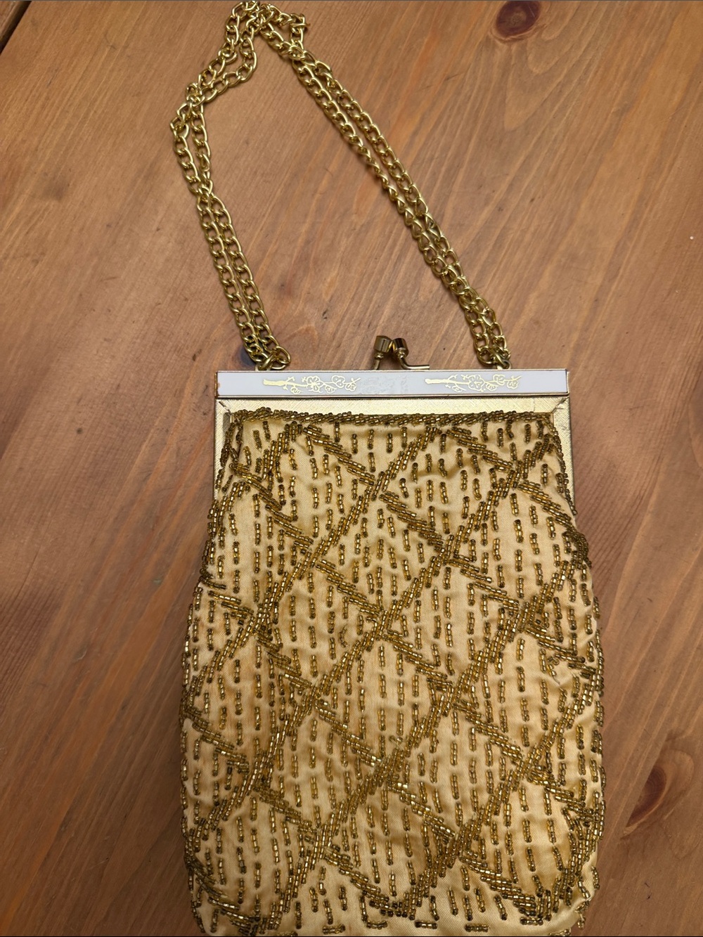 Gold Beaded Evening Chain Bag Vintage Hong Kong